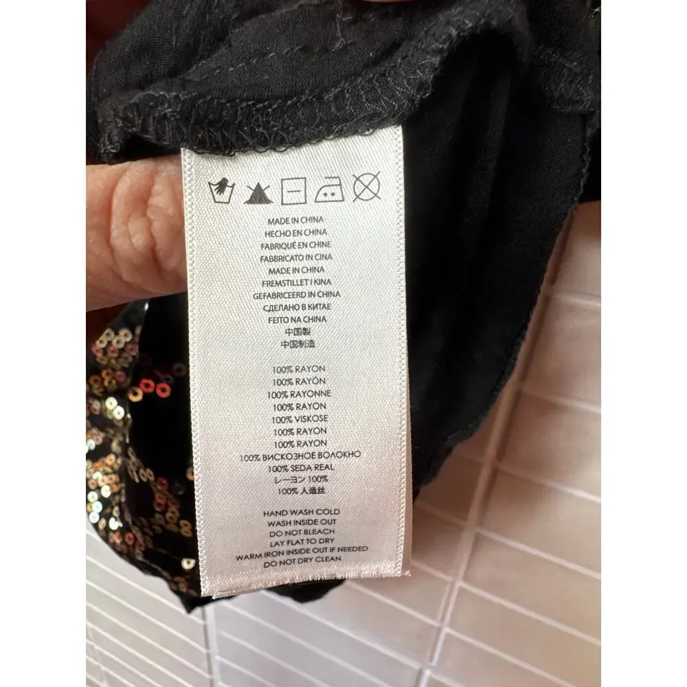 Michael Kors Petite Small Black Shirt with Gold Sequins 100% Rayon